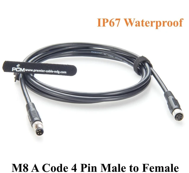 Alt view image 2 of 7 - M8 A Code 4 Pin Male to Female Extension Cable IP67 Waterproof Shielded M8 Circular Connector Cable for Industrial Automation, Sensor, Actuator (2M/6.6FT)