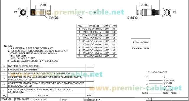 Alt view image 6 of 7 - M8 A Code 4 Pin Male to Female Extension Cable IP67 Waterproof Shielded M8 Circular Connector Cable for Industrial Automation, Sensor, Actuator (2M/6.6FT)