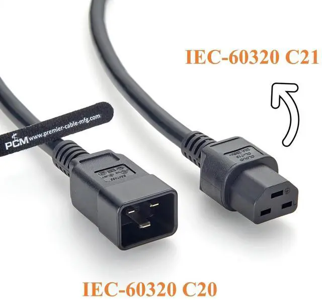 Alt view image 2 of 6 - Heavy Duty C20 to C21 AC Power Cable, SJT 12AWG, 250V 20A, IEC-60320 Computer Server Power Extension Cord for Network, PDU, UPS, Data Center - UL Listed, 10FT