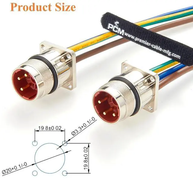 Alt view image 3 of 7 - IP67 M23 3 Pin Power Connector Receptacle Cable Flange Panel Mount M23 Bulkhead Socket with Pre-Assembled Pigtail Wire for Servo Motor, Servo Drive, Sensor, Automation Equipment (Male, 40cm)