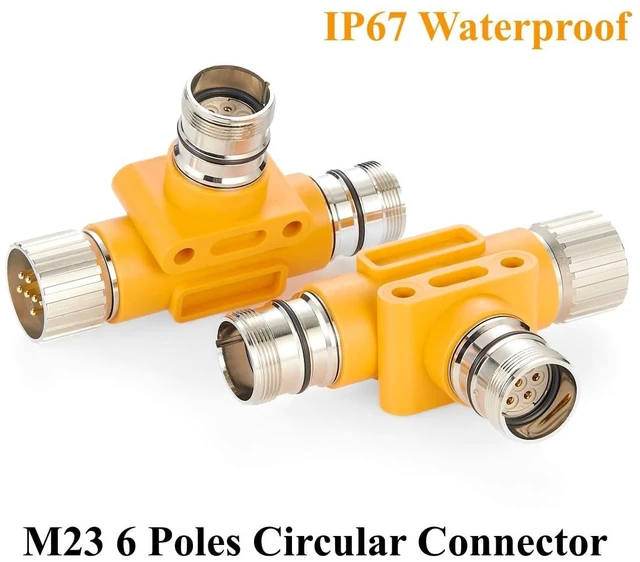 Alt view image 3 of 7 - 3 Way M23 6 Pin T Connector 1 Male to 2 Female Tee Distributor Waterproof M23 Power Supply Circular TAP Splitter for Profibus & Interbus Modules Compatible with 0906UTP203