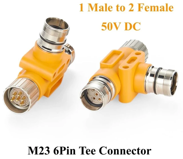 Alt view image 2 of 7 - 3 Way M23 6 Pin T Connector 1 Male to 2 Female Tee Distributor Waterproof M23 Power Supply Circular TAP Splitter for Profibus & Interbus Modules Compatible with 0906UTP203