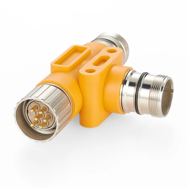 Main image of 3 Way M23 6 Pin T Connector 1 Male to 2 Female Tee Distributor Waterproof M23 Power Supply Circular TAP Splitter for Profibus & Interbus Modules Compatible with 0906UTP203