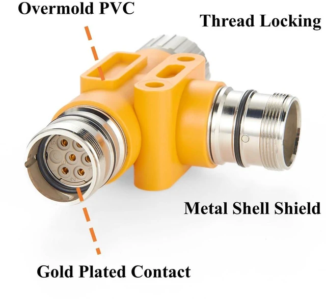 Alt view image 4 of 7 - 3 Way M23 6 Pin T Connector 1 Male to 2 Female Tee Distributor Waterproof M23 Power Supply Circular TAP Splitter for Profibus & Interbus Modules Compatible with 0906UTP203