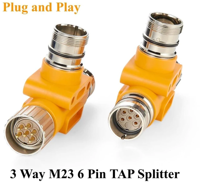 Alt view image 6 of 7 - 3 Way M23 6 Pin T Connector 1 Male to 2 Female Tee Distributor Waterproof M23 Power Supply Circular TAP Splitter for Profibus & Interbus Modules Compatible with 0906UTP203