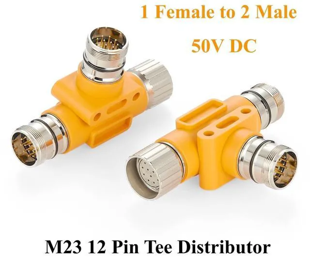 Alt view image 2 of 7 - M23 TAP Tee Splitter 12 Pin 1 Female to 2 Male T Distributor M23 Circular Connector T Splitter for Profibus & Interbus Module Power Supply, Servo Motor