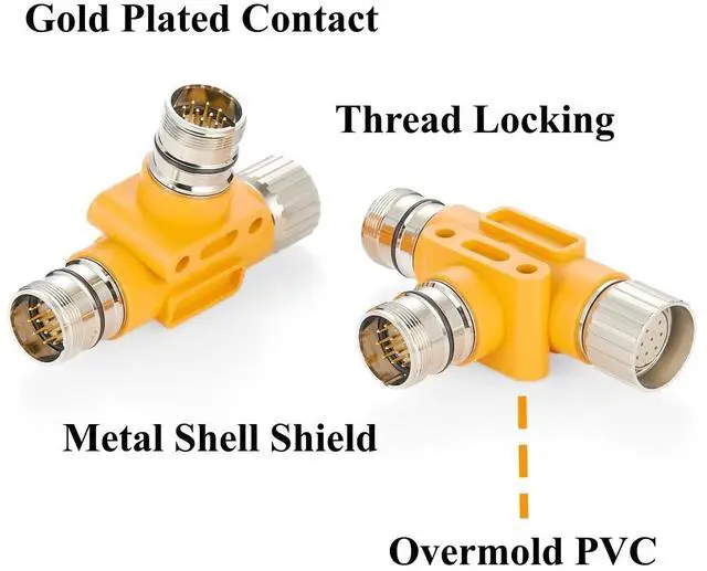 Alt view image 4 of 7 - M23 TAP Tee Splitter 12 Pin 1 Female to 2 Male T Distributor M23 Circular Connector T Splitter for Profibus & Interbus Module Power Supply, Servo Motor