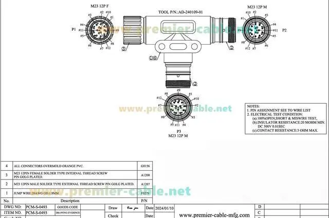 Alt view image 7 of 7 - M23 TAP Tee Splitter 12 Pin 1 Female to 2 Male T Distributor M23 Circular Connector T Splitter for Profibus & Interbus Module Power Supply, Servo Motor
