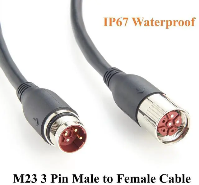 Alt view image 2 of 7 - M23 3 Pin Male to Female Power Extension Cable IP67 Waterproof Industrial M23 Circular Connector for Servo Motor, Robotics, CNC Machine (Straight, 2M/6.6FT)