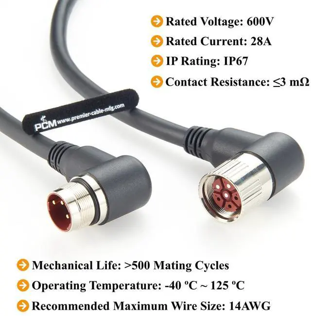 Alt view image 3 of 7 - Right Angle M23 3 Pin Male to Female Power Extension Cable IP67 Waterproof Industrial M23 Circular Connector for Servo Motor, Robotics, CNC Machine (Right Angle, 2M/6.6FT)