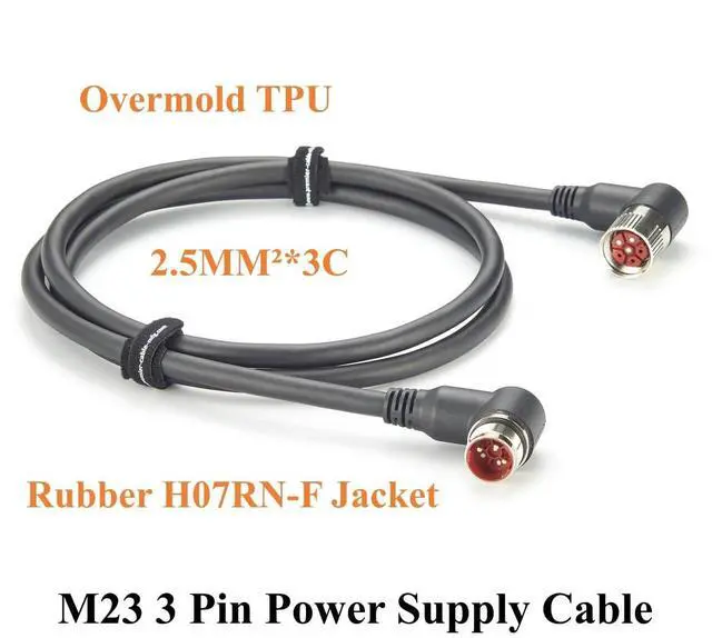 Alt view image 4 of 7 - Right Angle M23 3 Pin Male to Female Power Extension Cable IP67 Waterproof Industrial M23 Circular Connector for Servo Motor, Robotics, CNC Machine (Right Angle, 2M/6.6FT)