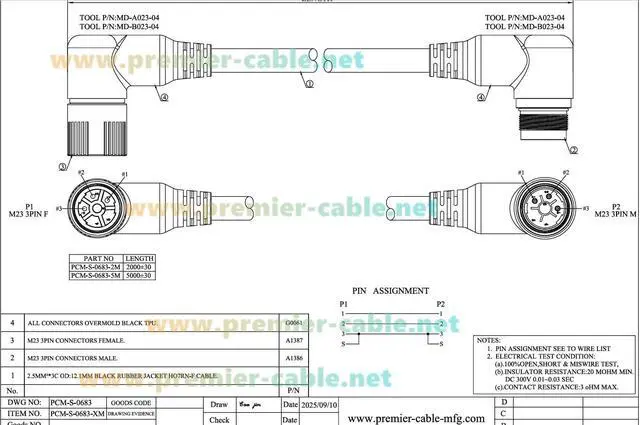 Alt view image 7 of 7 - Right Angle M23 3 Pin Male to Female Power Extension Cable IP67 Waterproof Industrial M23 Circular Connector for Servo Motor, Robotics, CNC Machine (Right Angle, 2M/6.6FT)