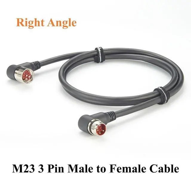 Alt view image 2 of 7 - Right Angle M23 3 Pin Male to Female Power Extension Cable IP67 Waterproof Industrial M23 Circular Connector for Servo Motor, Robotics, CNC Machine (Right Angle, 2M/6.6FT)