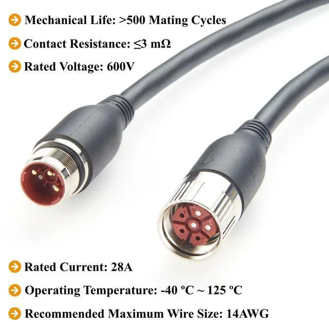 Alt view image 3 of 7 - M23 3 Pin Male to Female Power Extension Cable IP67 Waterproof Industrial M23 Circular Connector for Servo Motor, Robotics, CNC Machine (Straight, 2M/6.6FT)
