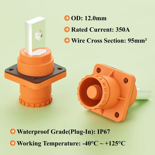 Alt view image 3 of 6 - IP67 High Voltage High Current Power Battery Energy Storage Connector 350A 95mm² Electric Vehicle Busbar Terminal Connector Flange Mount Socket,1PC(Orange, 350A)