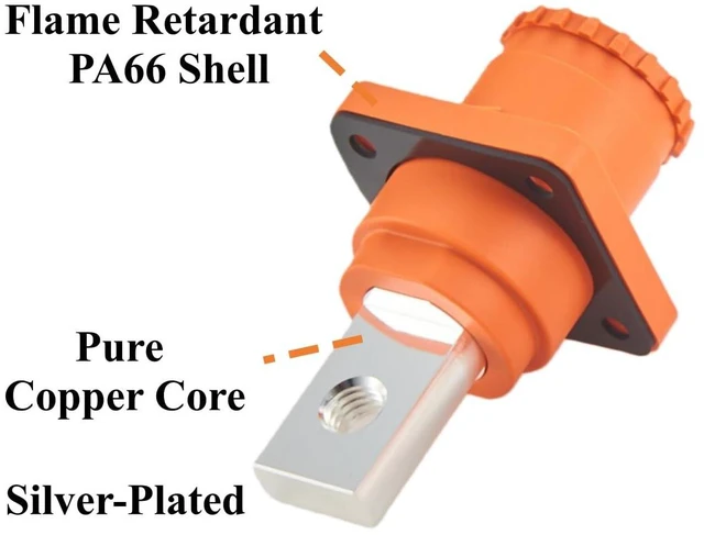 Alt view image 4 of 6 - IP67 High Voltage High Current Power Battery Energy Storage Connector 350A 95mm² Electric Vehicle Busbar Terminal Connector Flange Mount Socket,1PC(Orange, 350A)