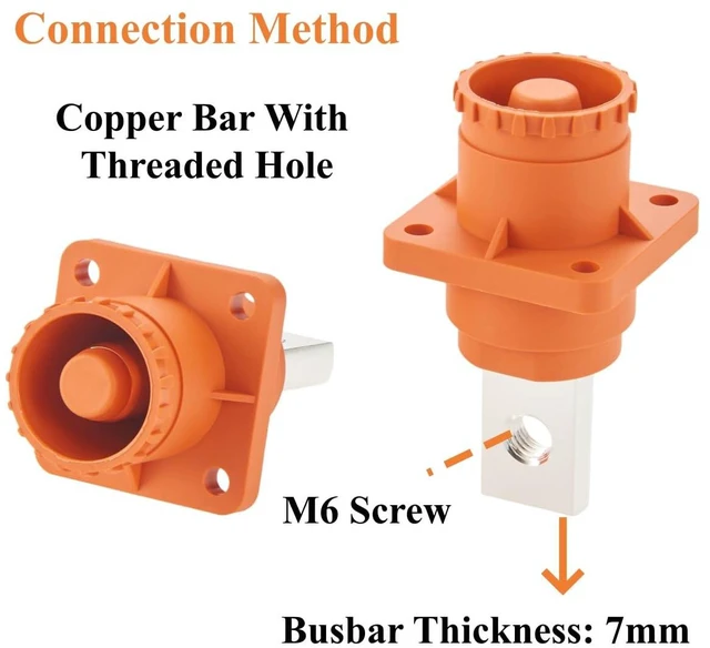 Alt view image 2 of 6 - IP67 High Voltage High Current Power Battery Energy Storage Connector 350A 95mm² Electric Vehicle Busbar Terminal Connector Flange Mount Socket,1PC(Orange, 350A)