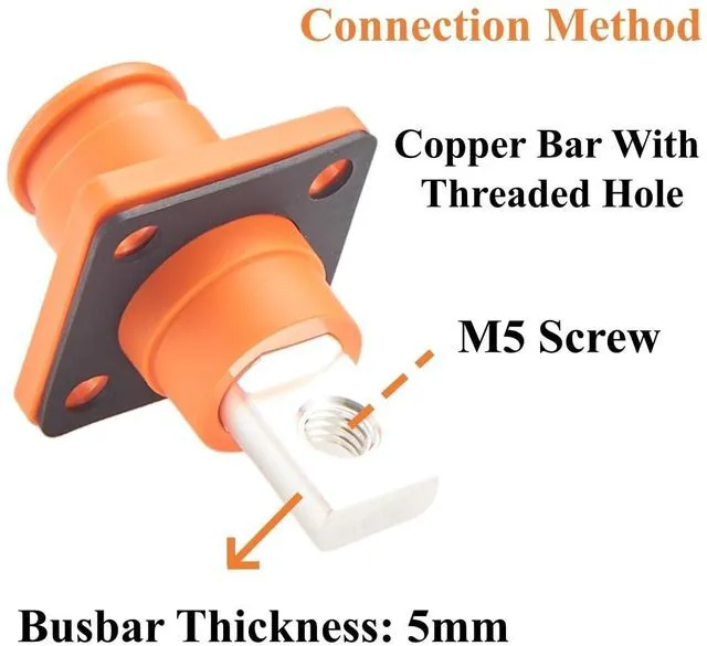 Alt view image 2 of 6 - Battery Energy Storage Connector 100A-120A 16mm²-25mm² IP67 Waterproof Chassis Flange Panel Mount Socket Busbar Electrical Terminal Block,1PC (Orange, 100A-120A)