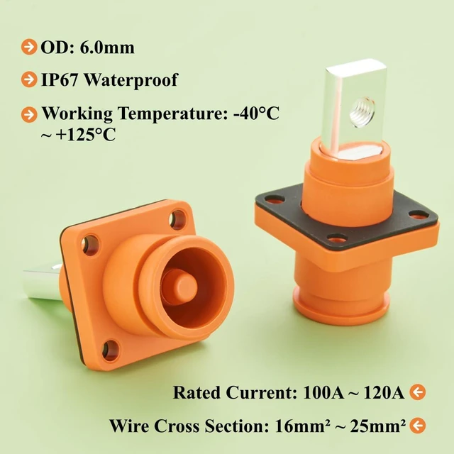 Alt view image 3 of 6 - Battery Energy Storage Connector 100A-120A 16mm²-25mm² IP67 Waterproof Chassis Flange Panel Mount Socket Busbar Electrical Terminal Block,1PC (Orange, 100A-120A)