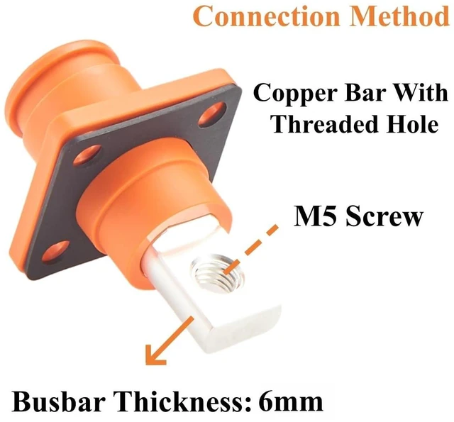 Alt view image 2 of 6 - High Current HV Power Busbar Terminal Block 150A 35mm² 200A 50mm² IP67 Waterproof Plug Socket Flange Mount Energy Storage ESS Connector,1PC (Orange, 150A-200A)