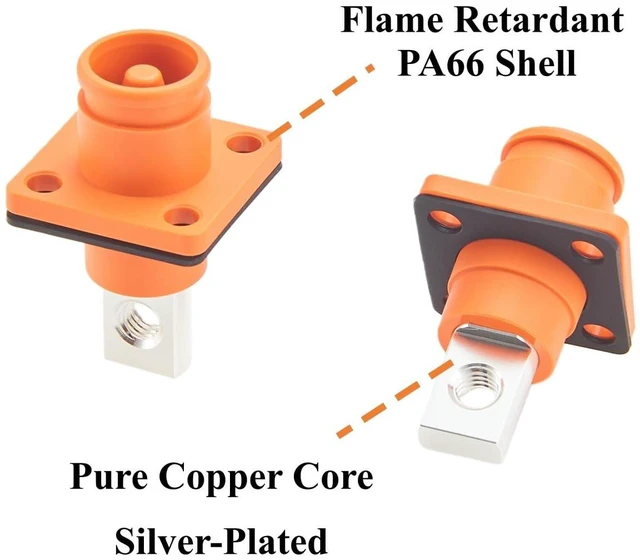 Alt view image 4 of 6 - High Current HV Power Busbar Terminal Block 150A 35mm² 200A 50mm² IP67 Waterproof Plug Socket Flange Mount Energy Storage ESS Connector,1PC (Orange, 150A-200A)