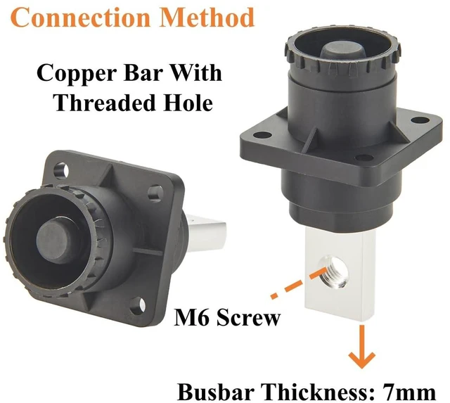 Alt view image 2 of 6 - IP67 High Voltage High Current Power Battery Energy Storage Connector 350A 95mm² Electric Vehicle Busbar Terminal Connector Flange Mount Socket,1PC (Black, 350A)