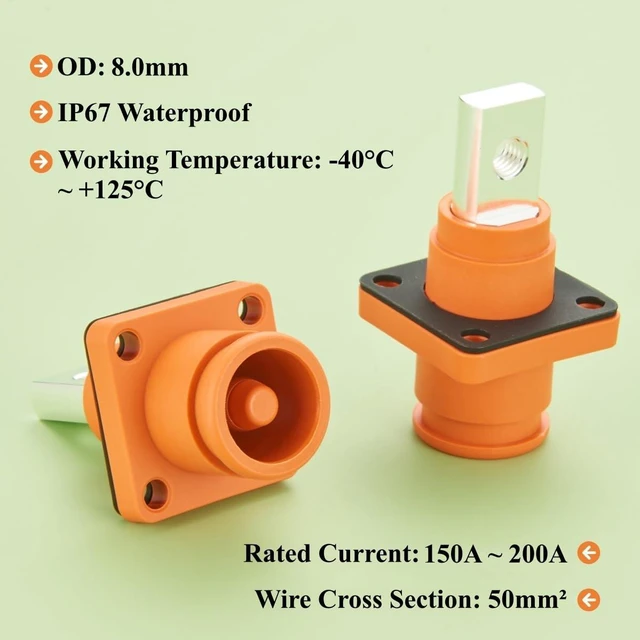 Alt view image 3 of 6 - High Current HV Power Busbar Terminal Block 150A 35mm² 200A 50mm² IP67 Waterproof Plug Socket Flange Mount Energy Storage ESS Connector,1PC (Orange, 150A-200A)