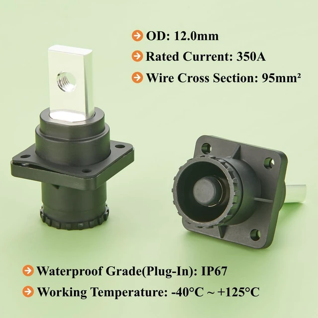 Alt view image 3 of 6 - IP67 High Voltage High Current Power Battery Energy Storage Connector 350A 95mm² Electric Vehicle Busbar Terminal Connector Flange Mount Socket,1PC (Black, 350A)