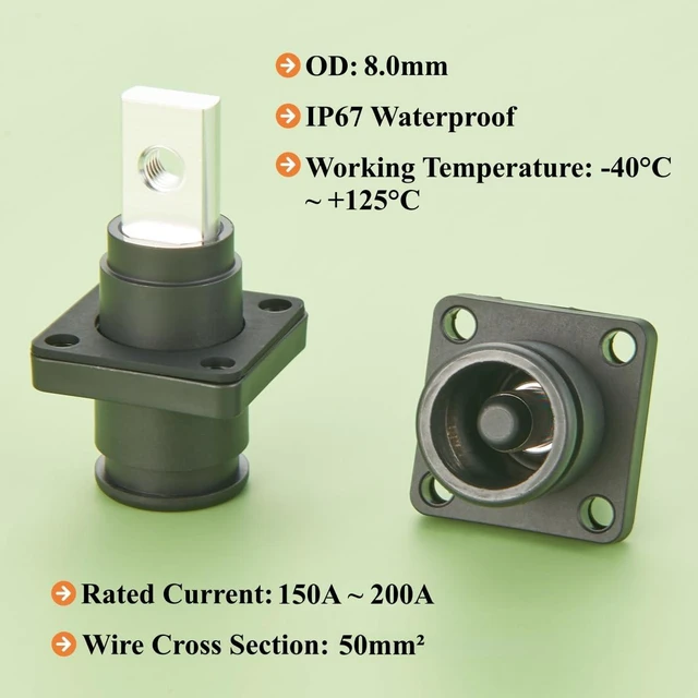 Alt view image 3 of 7 - High Current HV Power Busbar Terminal Block 150A 35mm² 200A 50mm² IP67 Waterproof Plug Socket Flange Mount Energy Storage ESS Connector,1PC (Black, 150A-200A)