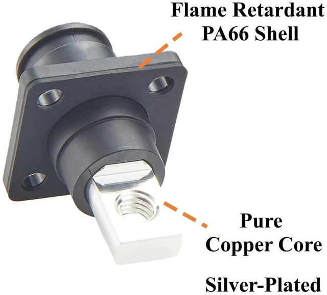 Alt view image 4 of 7 - High Current HV Power Busbar Terminal Block 150A 35mm² 200A 50mm² IP67 Waterproof Plug Socket Flange Mount Energy Storage ESS Connector,1PC (Black, 150A-200A)