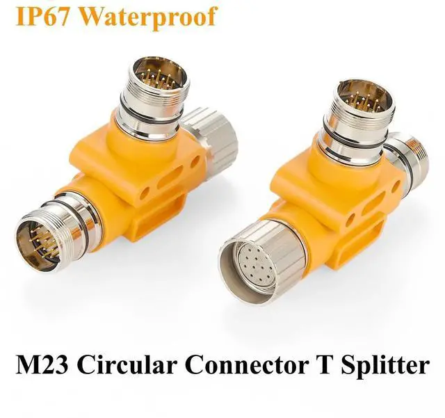 Alt view image 3 of 7 - M23 TAP Tee Splitter 12 Pin 1 Female to 2 Male T Distributor M23 Circular Connector T Splitter for Profibus & Interbus Module Power Supply, Servo Motor