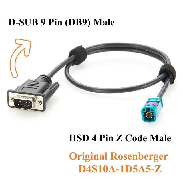Alt view image 3 of 6 - Original Rosenberger HSD 4 Pin Z Code Male to DB9 RS232 Male Automotive BroadR-Reach Ethernet Cable D4S10A-1D5A5-Z for Vehicle Ethernet Analysis, OBD-II, CAN Bus Diagnostics(0.62m)