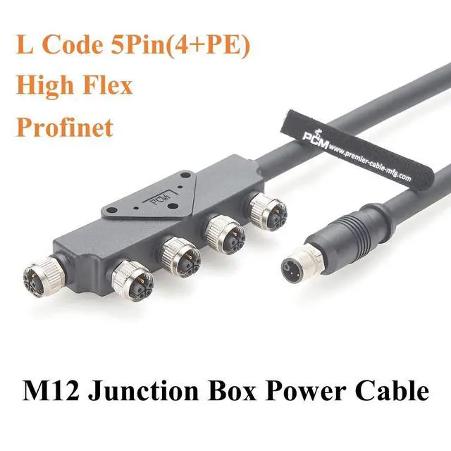 Alt view image 2 of 6 - Industrial M12 5Pin L-Coded Junction Box with Power Cable IP67 Waterproof Power Distributor Splitter High Flex for Profinet Switch, EtherCAT, Robotics, Automation(1M/3.28FT)