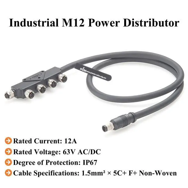 Alt view image 3 of 6 - Industrial M12 5Pin L-Coded Junction Box with Power Cable IP67 Waterproof Power Distributor Splitter High Flex for Profinet Switch, EtherCAT, Robotics, Automation(1M/3.28FT)