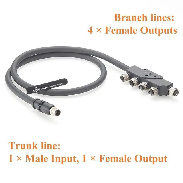 Alt view image 5 of 6 - Industrial M12 5Pin L-Coded Junction Box with Power Cable IP67 Waterproof Power Distributor Splitter High Flex for Profinet Switch, EtherCAT, Robotics, Automation(1M/3.28FT)