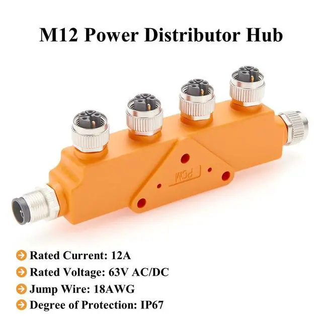 Alt view image 4 of 7 - Profinet M12 L Code 5Pin Junction Box Power Splitter IP67 Waterproof Micro-Change Male to Female T Power Distributor Hub High Current for Managed Switch, Power Supply, Industrial Automation