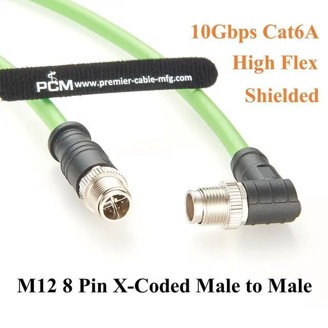 Alt view image 2 of 7 - M12 8 Pin X Code Male to Male Ethernet Cable Cat6A 10Gbps High Flex Waterproof Shielded Industrial Camera GigE Vision Cable for Cognex, Automation, Profinet, Ethernet Switch (Right Angle, 5M/16.4FT)
