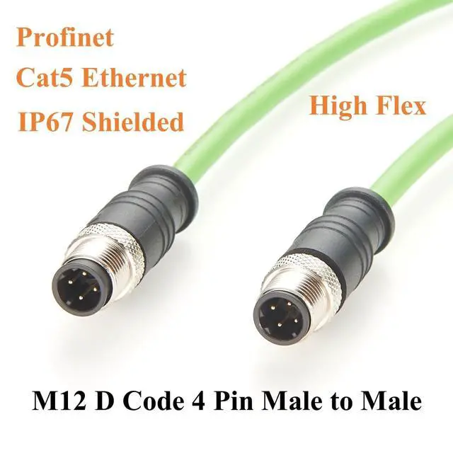 Alt view image 2 of 7 - Profinet M12 D Code 4 Pin Male to Male Cat5 Ethernet Cable IP67 Shielded High Flex Industrial Switch Cable for Machine Vision, Camera, PLC, IO-Link, Robot (Straight, 5M/16.4FT)