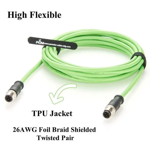 Alt view image 3 of 7 - Profinet M12 D Code 4 Pin Male to Male Cat5 Ethernet Cable IP67 Shielded High Flex Industrial Switch Cable for Machine Vision, Camera, PLC, IO-Link, Robot (Straight, 5M/16.4FT)
