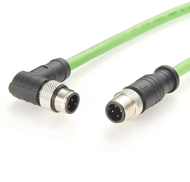 Main image of Profinet M12 D Code 4 Pin Male to Male Cat5 Ethernet Cable IP67 Shielded High Flex Industrial Switch Cable for Machine Vision, Camera, PLC, IO-Link, Robot (Right Angle, 5M/16.4FT)