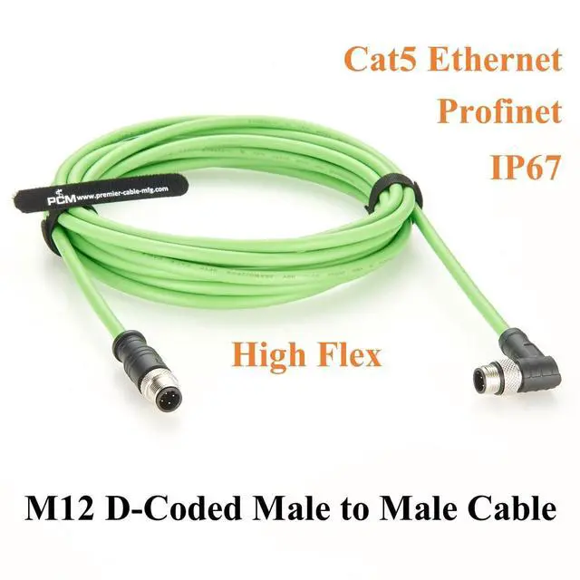 Alt view image 2 of 6 - Profinet M12 D Code 4 Pin Male to Male Cat5 Ethernet Cable IP67 Shielded High Flex Industrial Switch Cable for Machine Vision, Camera, PLC, IO-Link, Robot (Right Angle, 5M/16.4FT)