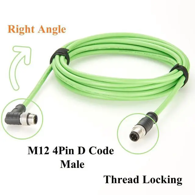 Alt view image 3 of 6 - Profinet M12 D Code 4 Pin Male to Male Cat5 Ethernet Cable IP67 Shielded High Flex Industrial Switch Cable for Machine Vision, Camera, PLC, IO-Link, Robot (Right Angle, 5M/16.4FT)