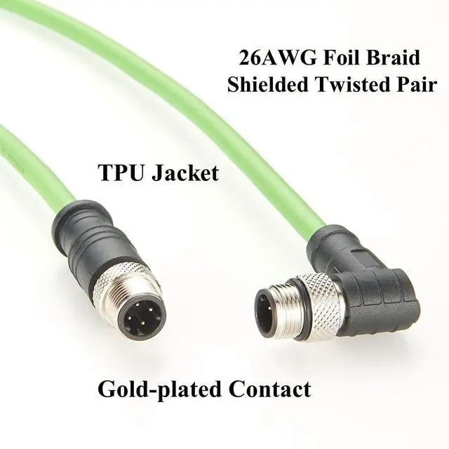 Alt view image 4 of 6 - Profinet M12 D Code 4 Pin Male to Male Cat5 Ethernet Cable IP67 Shielded High Flex Industrial Switch Cable for Machine Vision, Camera, PLC, IO-Link, Robot (Right Angle, 5M/16.4FT)