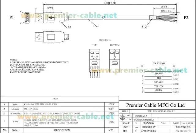 Alt view image 6 of 6 - USB to RS232 Wire End Serial Cable FTDI FT232R USB COM Port Bare Wire Compatible with USB-RS232-WE for Windows, Linux, macOS, Android(1.8M/5.91FT)