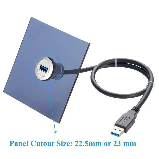 Alt view image 2 of 7 - Round Single Port USB 3.0 Male to Female Extension Cable Aluminium AUX Car Mount Flush Dash Cable USB A Feed Through Coupler Extender Cord for Truck Boat Motorcycle Dashboard(0.3M/1FT) (USB 3.0)