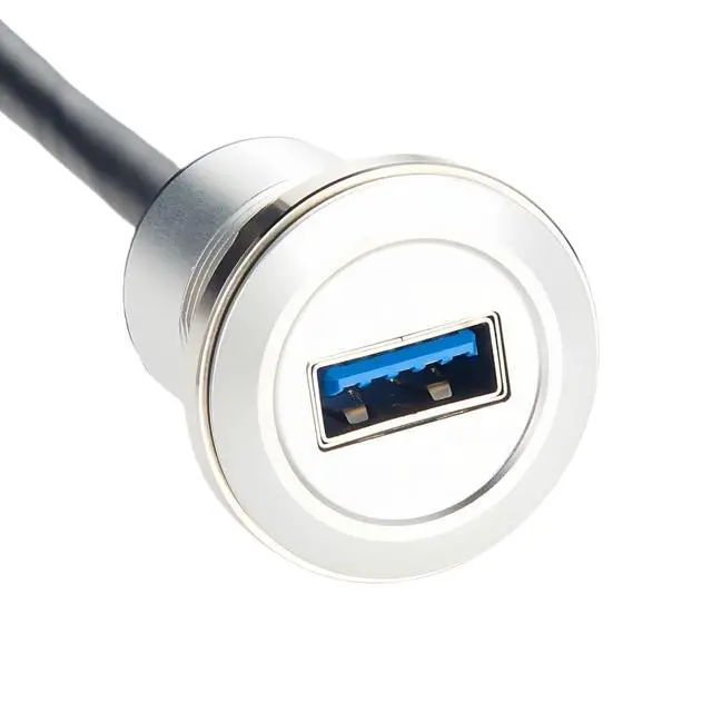 Alt view image 3 of 7 - Round Single Port USB 3.0 Male to Female Extension Cable Aluminium AUX Car Mount Flush Dash Cable USB A Feed Through Coupler Extender Cord for Truck Boat Motorcycle Dashboard(0.3M/1FT) (USB 3.0)