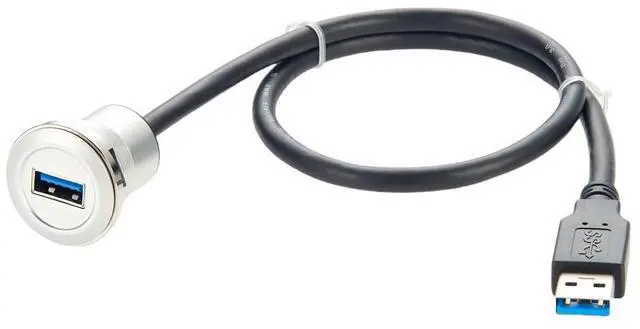 Main image of Round Single Port USB 3.0 Male to Female Extension Cable Aluminium AUX Car Mount Flush Dash Cable USB A Feed Through Coupler Extender Cord for Truck Boat Motorcycle Dashboard(0.3M/1FT) (USB 3.0)