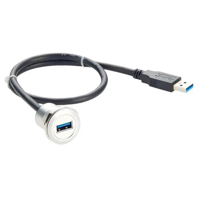 Alt view image 4 of 7 - Round Single Port USB 3.0 Male to Female Extension Cable Aluminium AUX Car Mount Flush Dash Cable USB A Feed Through Coupler Extender Cord for Truck Boat Motorcycle Dashboard(0.3M/1FT) (USB 3.0)