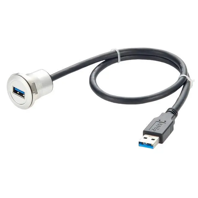 Alt view image 7 of 7 - Round Single Port USB 3.0 Male to Female Extension Cable Aluminium AUX Car Mount Flush Dash Cable USB A Feed Through Coupler Extender Cord for Truck Boat Motorcycle Dashboard(0.3M/1FT) (USB 3.0)