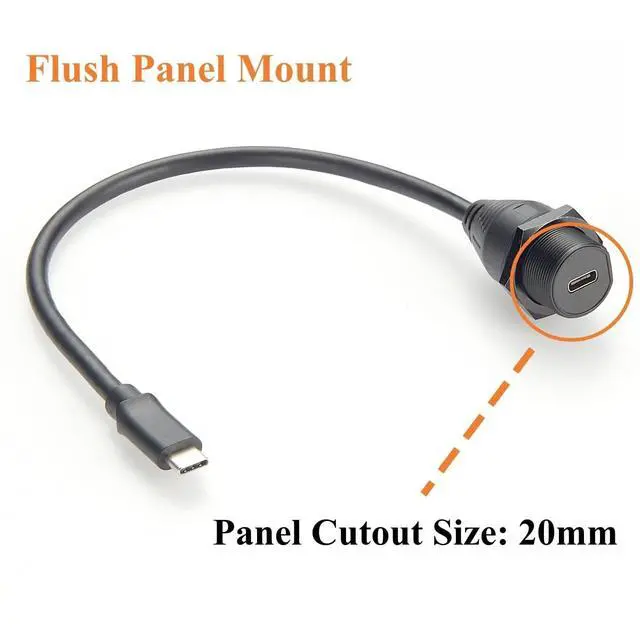 Alt view image 2 of 7 - IP67 USB 3.1 Type C Male to Female Extension Cable 10Gbps USB 3.1 Gen2 C Flush Panel Mount Charging & Data Cable Threaded Bulkhead Fixed for Car, Boat, Dashboard, Control Panels(0.3M/0.98FT)
